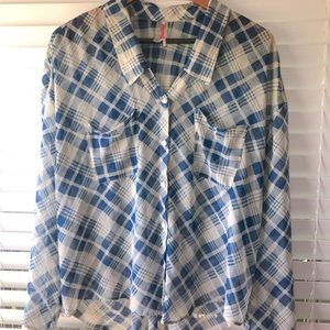 Free People semi sheer pattern button up shirt
